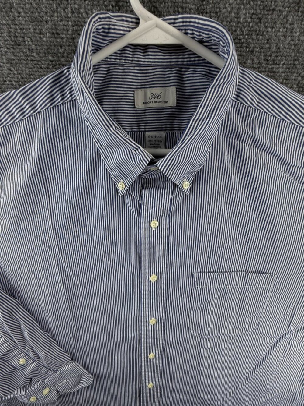 Brooks Brothers 17.5 34/35 Button-Down Cotton Striped Blue Shirt Business Men